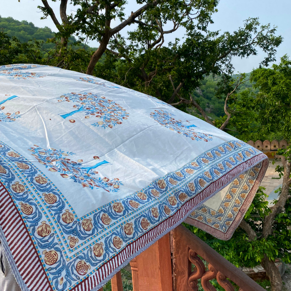 Pomo Sky - Handlook Reversible Soft Quilts ( Dohar ) hand block printed reversible cotton quilt (dohar) close-up detail, hand block print pattern