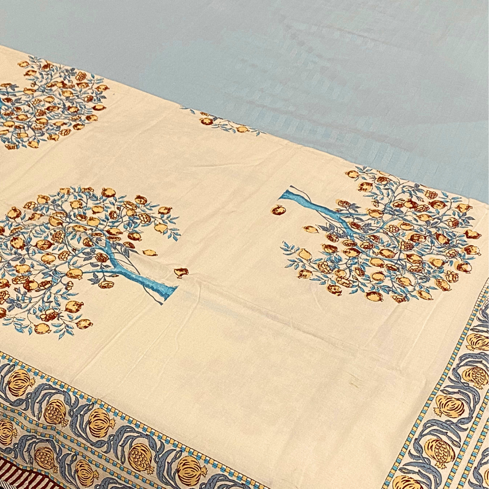 Pomo Sky - Handlook Reversible Soft Quilts ( Dohar ) hand block printed reversible cotton quilt (dohar) styled view showing full set