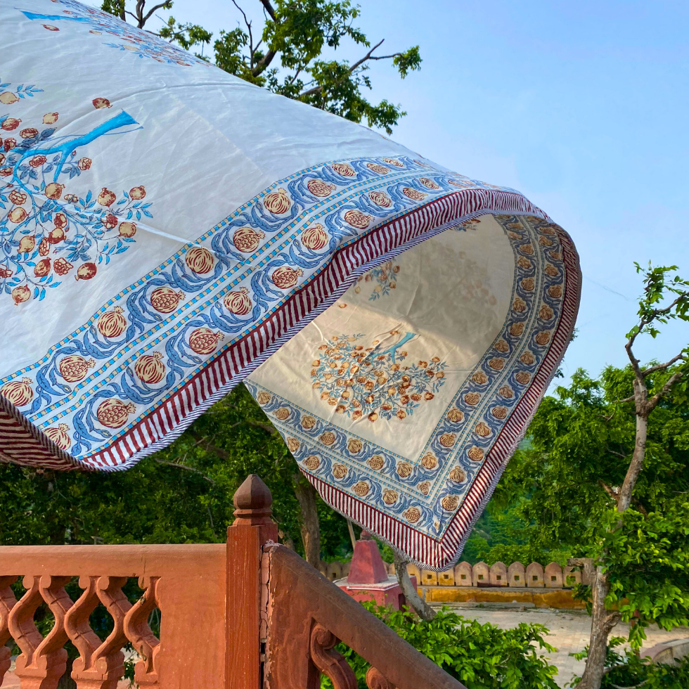 Pomo Sky - Handlook Reversible Soft Quilts ( Dohar ), hand block printed reversible cotton quilt (dohar), main product image, Sanganer Jaipur artisan craft