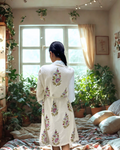 Royal Radiant Handblock Premium Bathrobe hand block printed premium cotton bathrobe close-up detail, print pattern