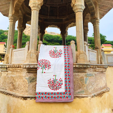 Rubby Pomo - Handlook Reversible Soft Quilt( Dohar ), hand block printed reversible cotton quilt (dohar), main product image, Sanganer Jaipur artisan craft
