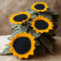 Sunflower Crochet Coasters handmade crochet coaster set styled view showing full set