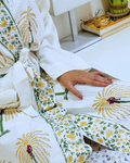 Tender Moodie Handblock Premium Bathrobe hand block printed premium cotton bathrobe close-up detail, print pattern
