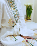 Tender Moodie Handblock Premium Bathrobe hand block printed premium cotton bathrobe close-up detail, print pattern