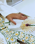 Tender Moodie Handblock Premium Bathrobe hand block printed premium cotton bathrobe styled view showing full set