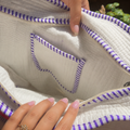 White Garden Quilted Tote Bag - 100% Cotton hand block printed quilted cotton tote bag close-up detail, print pattern