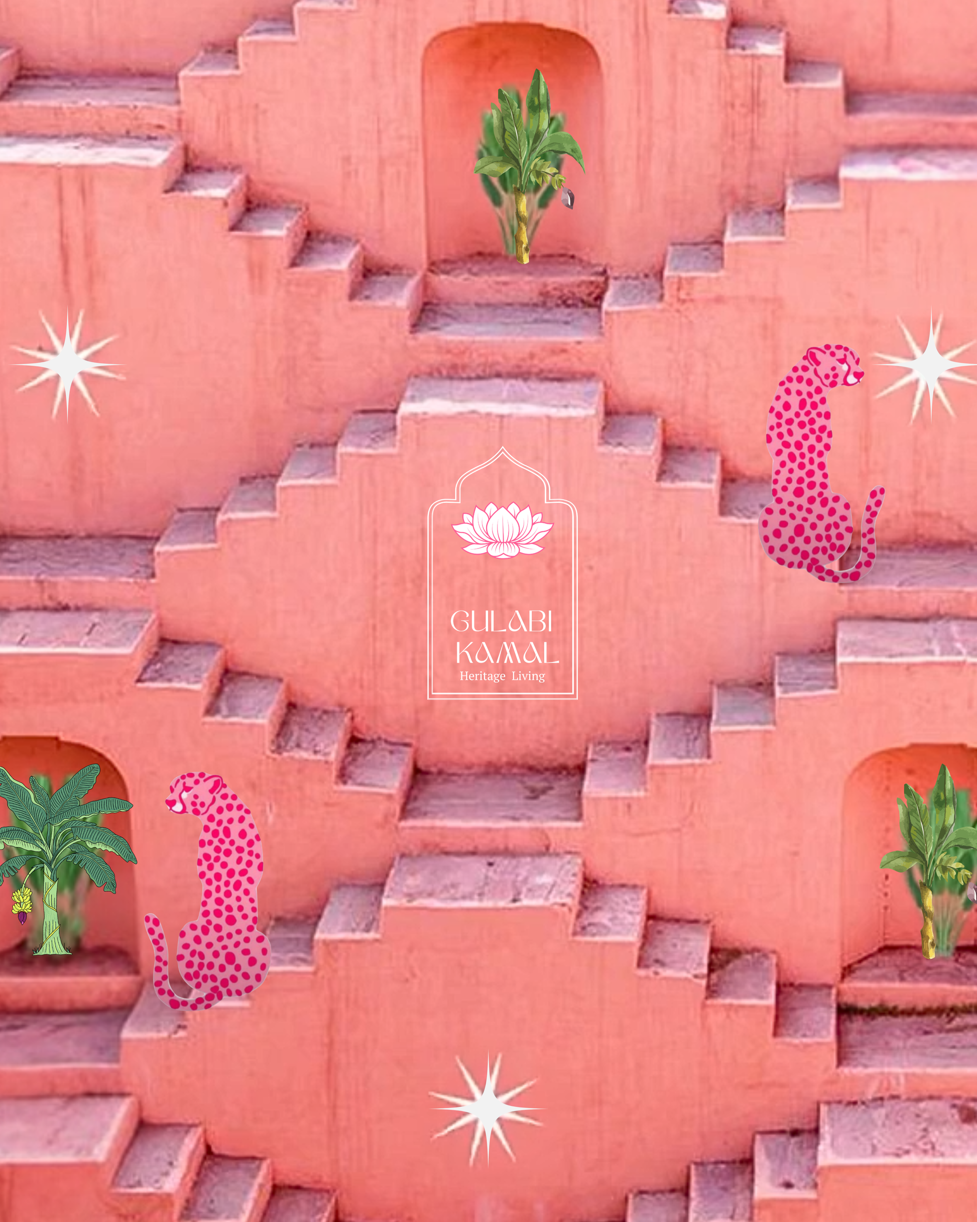 Wild Pink Panther Forest - Luxe Handblock Bedding hand block printed cotton bedding set close-up detail, hand block print pattern